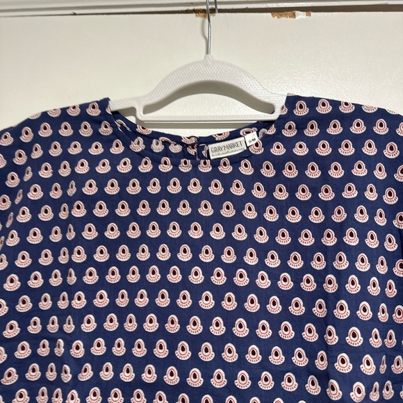 Womens S/M Cotton Boxy Lightweight blue/ red Repeat Oval Abstract Pattern Blouse - Picture 9 of 15